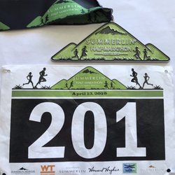 Summerlin Half Marathon - Bib and cool finishers metal
