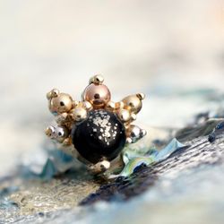 JuL Head Piercing - 'Anaya' featuring Pyrite cabochon, Rose, Yellow, and White Gold beads