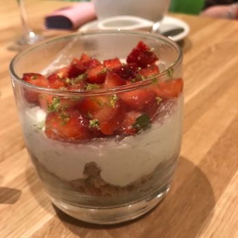 True Food Kitchen - Key lime mousse with almond crust & topped with fresh strawberries and a basil-mint-lemon zest chiffon ode. - New American Near Me - Boca Raton, Florida