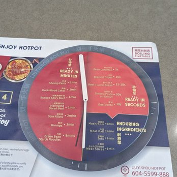 Liuyishou Hotpot Burnaby - Cooking timetable. Very helpful! - Chinese Near Me - Burnaby, British Columbia Liuyishou Hotpot Burnaby - Cooking timetable. Very helpful! - Chinese Near Me - Burnaby, British Columbia