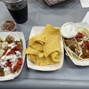 Bro's Fish Tacos - Grillled Mahi bowl, chips w/salsa cup (meal combo $3 extra ), and Pollock Taco on corn tortillas (2, just like it should be :-)) - Seafood Near Me - Virginia Beach, Virginia