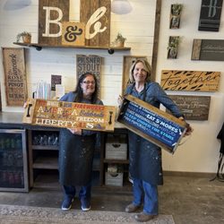 Board & Brush - Susan and Mary with our designs