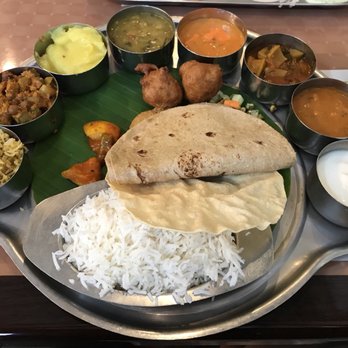 Suprabhat - Uttar (North) Thali.  Your only choice is bread; the rest is up to the kitchen - hubs choose chapati. - Indian Near Me - Austin, Texas