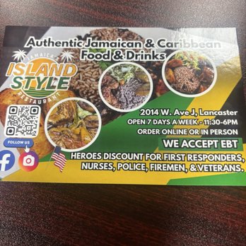 Jamaica's Island Style Restaurant - Maybe a way to order online or follow them - Caribbean Near Me - Lancaster, California