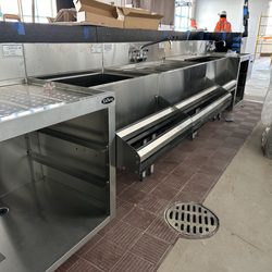 Speed rails, sinks, storage racks for behind the bar