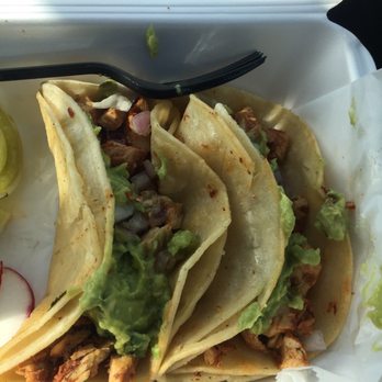 Pablo's Tacos and Burritos - Chicken tacos with guac added (held the cilantro) - Food Trucks Near Me - Lawrence, Massachusetts Pablo's Tacos and Burritos - Chicken tacos with guac added (held the cilantro) - Food Trucks Near Me - Lawrence, Massachusetts