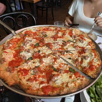 Juliana's - Margherita Pizza with added sausage - Pizza Near Me - Brooklyn, New York Juliana's - Margherita Pizza with added sausage - Pizza Near Me - Brooklyn, New York