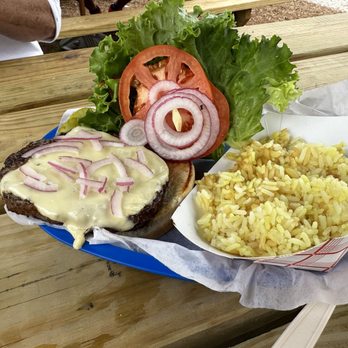 Moby Dick's - Cheeseburger with rice pilaf - Seafood Near Me - Wellfleet, Massachusetts Moby Dick's - Cheeseburger with rice pilaf - Seafood Near Me - Wellfleet, Massachusetts