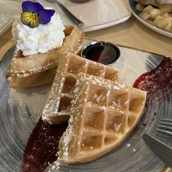 Bread & Roses - Waffles on berry jam with fresh whipped cream and - Breakfast & Brunch Near Me - Shelby Township, Michigan Bread & Roses - Waffles on berry jam with fresh whipped cream and - Breakfast & Brunch Near Me - Shelby Township, Michigan