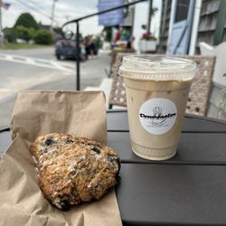 Downeaster - Blueberry scone and iced latte with half and half