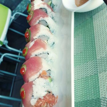 Sushi Aji - Red Dragon Roll--cut thin so it's 10 pieces instead of 8. I recommend adding spicy mayo or getting it on the side like I did! - Japanese Near Me - Lafayette, Colorado