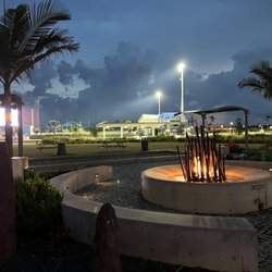 The Cove - Fire pit foreground and stadium background