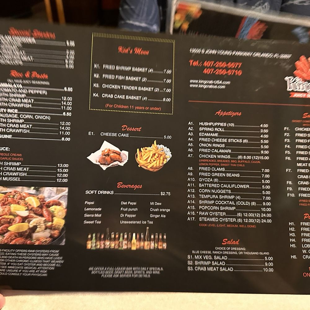 King Crab - Menu view - Seafood Near Me - Orlando, Florida