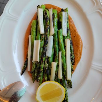 Abernethy's - Grilled asparagus with an incredible romenesca sauce - Cocktail Bars Near Me - Los Angeles, California Abernethy's - Grilled asparagus with an incredible romenesca sauce - Cocktail Bars Near Me - Los Angeles, California