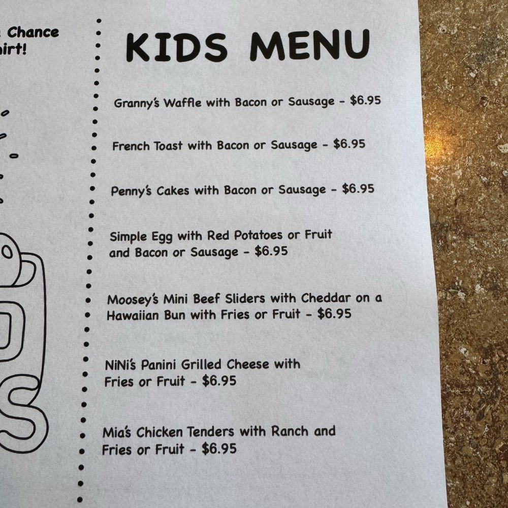 Kids menu
