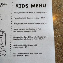 Kids menu Kids menu