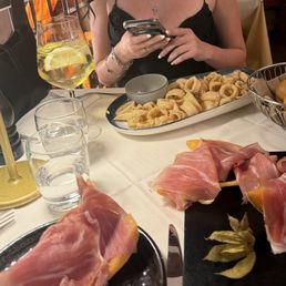 Fried calamri and ham and melon