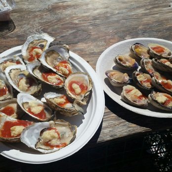 Larsen's Fish Market - 2nd course, oysters and cherry stones on the half shell - Seafood Markets Near Me - Chilmark, Massachusetts