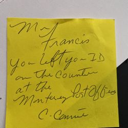 US Post Office - A note from the Post Office Staff after returning me my lost wallet!