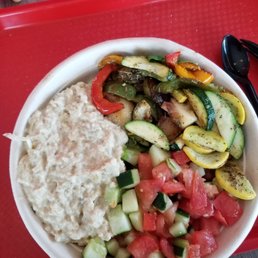 Salad with double tomato/cucumber & baba ghanoush as my dressing. Extremely tasty!