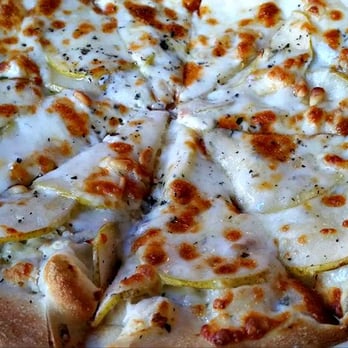 Temecula Pizza Company - Amazing White Lady Pizza-
secret white sauce, gorgonzola cheese, fresh pear, pine nuts - Pizza Near Me - Temecula, California Temecula Pizza Company - Amazing White Lady Pizza-
secret white sauce, gorgonzola cheese, fresh pear, pine nuts - Pizza Near Me - Temecula, California