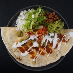 Lamy’s Mexican Grill - Quesadilla: Comes with side of rice, beans and your choice of toppings