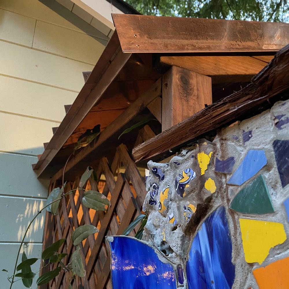 SLV Raingutters - Cooper roof on outdoor shower at Spa Santangelo - Gutter Services Near Me - Ben Lomond, California SLV Raingutters - Cooper roof on outdoor shower at Spa Santangelo - Gutter Services Near Me - Ben Lomond, California