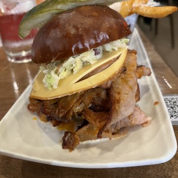 Ballast Point - BBQ Brisket Sandwich in Pretzel Bun - Brewpubs Near Me - Anaheim, California Ballast Point - BBQ Brisket Sandwich in Pretzel Bun - Brewpubs Near Me - Anaheim, California