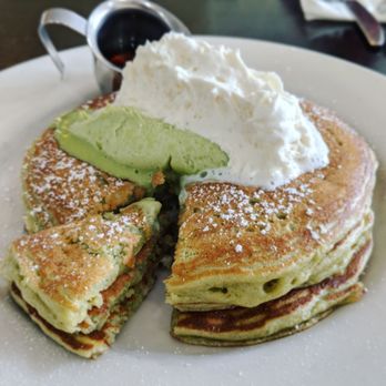 Bea Bea's - Green Tea Monster ($11.50) Matcha green tea pancakes, green tea mascarpone, white chocolate chips & whipped cream - Coffee & Tea Near Me - Burbank, California Bea Bea's - Green Tea Monster ($11.50) Matcha green tea pancakes, green tea mascarpone, white chocolate chips & whipped cream - Coffee & Tea Near Me - Burbank, California