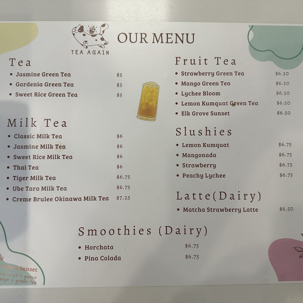 Tea Again - Menu - Bubble Tea Near Me - Elk Grove, California Tea Again - Menu - Bubble Tea Near Me - Elk Grove, California