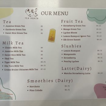 Tea Again - Menu - Bubble Tea Near Me - Elk Grove, California Tea Again - Menu - Bubble Tea Near Me - Elk Grove, California