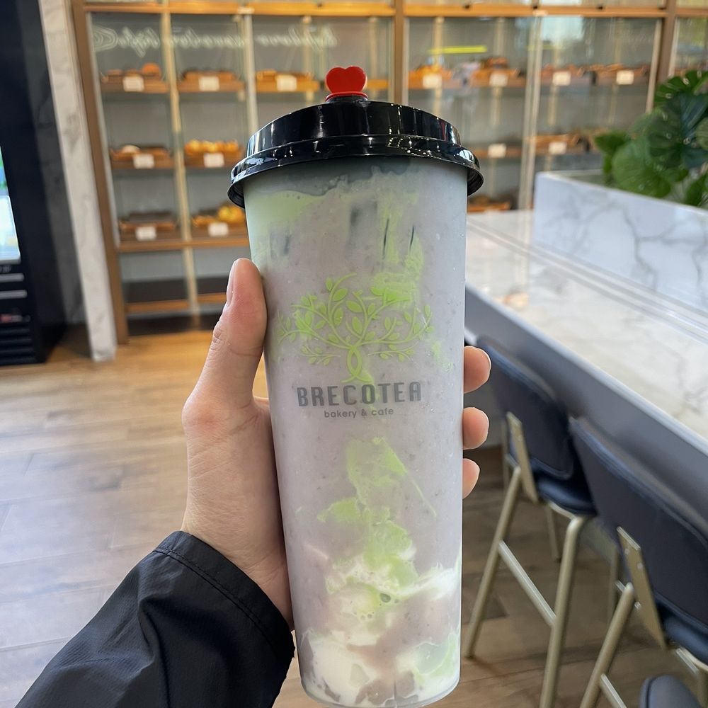 Brecotea - Boba Matcha ube latte but I substituted the boba with milk pudding - Bakeries Near Me - Richmond, Virginia Brecotea - Boba Matcha ube latte but I substituted the boba with milk pudding - Bakeries Near Me - Richmond, Virginia
