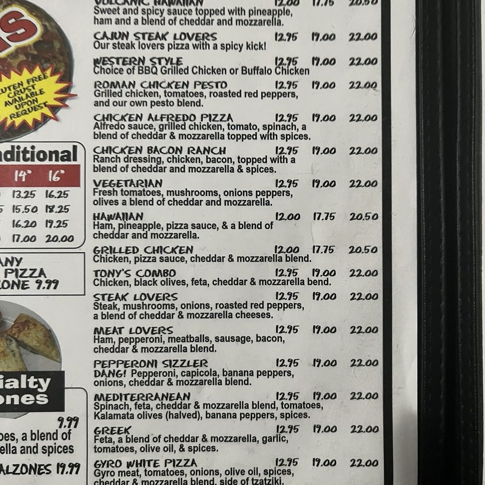 Tony's Pizza Palace - Many great choices to pick from on the menu - Pizza Near Me - Elgin, South Carolina Tony's Pizza Palace - Many great choices to pick from on the menu - Pizza Near Me - Elgin, South Carolina