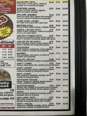 Menu photo 1 Tony's Pizza Palace Elgin, SC