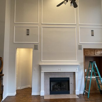 Spray Tex Painting - 2 story Living Room from Dark Brown to white in 3 days - Painters Near Me - Plano, Texas