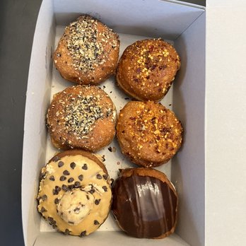 Starlight Doughnut Lab - (Clockwise) Everything Bagel Brioche, Pimento Hot Honey Brioche, Chocolate Covered Strawberry, Chocolate Chip Cookie Dough - Bakeries Near Me - Cincinnati, Ohio Starlight Doughnut Lab - (Clockwise) Everything Bagel Brioche, Pimento Hot Honey Brioche, Chocolate Covered Strawberry, Chocolate Chip Cookie Dough - Bakeries Near Me - Cincinnati, Ohio