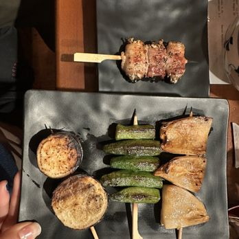 Kozu Izakaya - Bacon enoki, eggplant, okra, and oyster mushroom - Izakaya Near Me - Claremont, California Kozu Izakaya - Bacon enoki, eggplant, okra, and oyster mushroom - Izakaya Near Me - Claremont, California
