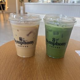 Matcha latte and vanilla latte Matcha latte and vanilla latte