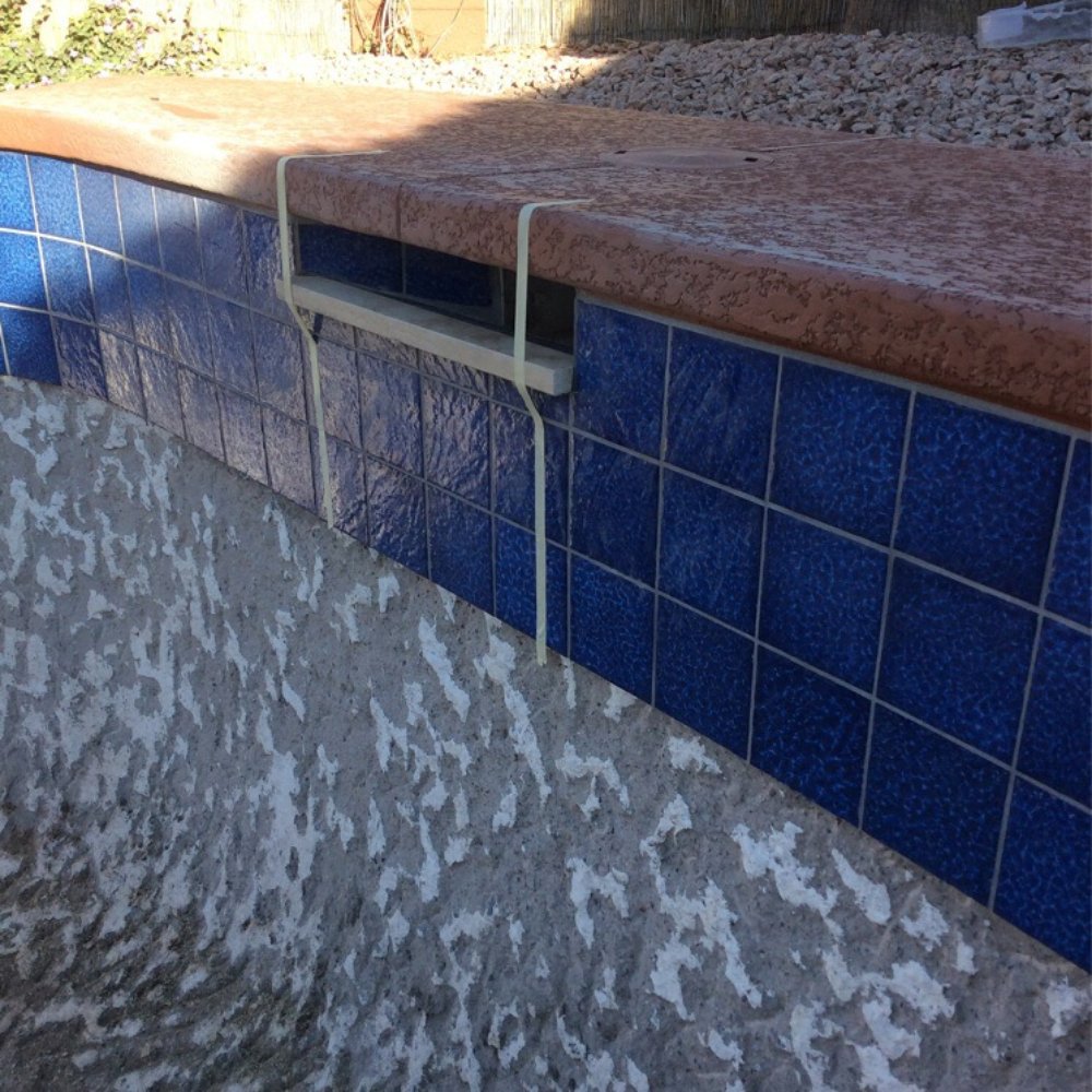 Shimmering Waters Pool Services - Travertine counter edging- Spillway solution the customer had to shop for and figure out. - Pool Cleaners Near Me Shimmering Waters Pool Services - Travertine counter edging- Spillway solution the customer had to shop for and figure out. - Pool Cleaners Near Me