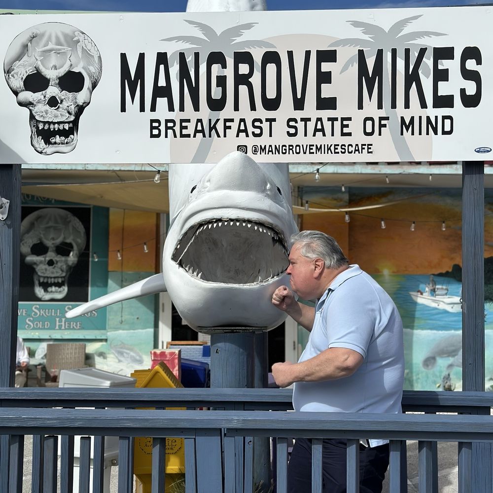 Mangrove Mike's - Me telling a shark to back off or I'll clobber him! - Breakfast & Brunch Near Me - Islamorada, Florida Mangrove Mike's - Me telling a shark to back off or I'll clobber him! - Breakfast & Brunch Near Me - Islamorada, Florida