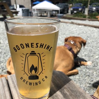 Booneshine Brewing - Grapefruit sour - outside in the beer garden - Breweries Near Me - Boone, North Carolina