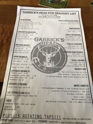 Menu photo 3 Garrick's Head Pub Victoria, BC