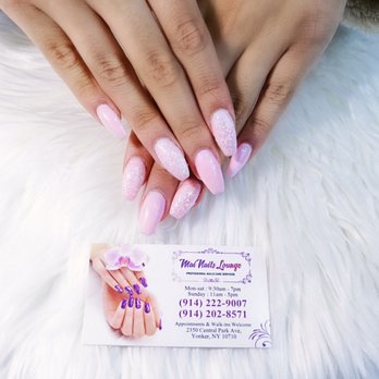 Mai Nails Lounge - Short acrylic coffin shape with pink dip powder and glitter - Nail Salons Near Me - Yonkers, New York