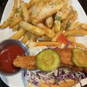 Derby - Split Bird Dog Sandwich w/ Garlic Fries - Comfort Food Near Me - Seattle, Washington Derby - Split Bird Dog Sandwich w/ Garlic Fries - Comfort Food Near Me - Seattle, Washington