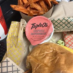 Coastal deluxe combo - hamburger, drink and sweet potato fries