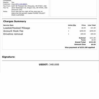 Barber’s Towing - Receipt showing it was documented as a 4500 and not a regular car that she "said i was charged for". - Roadside Assistance Near Me Barber’s Towing - Receipt showing it was documented as a 4500 and not a regular car that she "said i was charged for". - Roadside Assistance Near Me