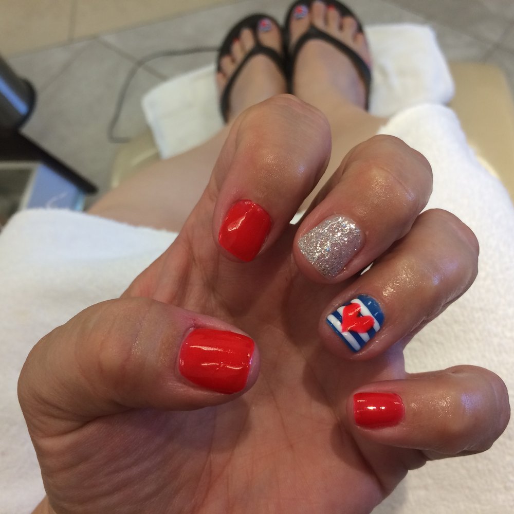 Sun Nails & Spa - Memorial Day Nails, Gels - Red, Silver glitter, Blue with white stripes and a red heart. :D Love it! - Nail Salons Near Me - Rocklin, California Sun Nails & Spa - Memorial Day Nails, Gels - Red, Silver glitter, Blue with white stripes and a red heart. :D Love it! - Nail Salons Near Me - Rocklin, California