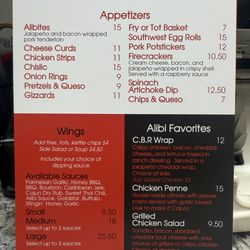 Alibi Bar & Grill - New Menu