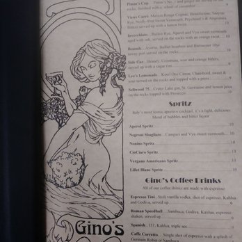 Gino's - The first page of the drink menu. - Italian Near Me - Portland, Oregon