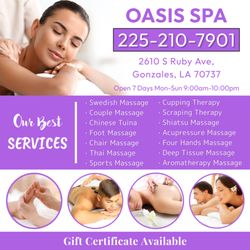 Oasis Spa - Walk-in & Appointment Welcome